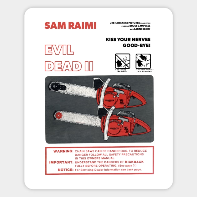 Evil Dead 2 Chainsaw Poster (Black Text) Sticker by MakroPrints